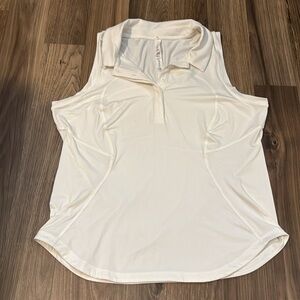 Lululemon White Quick Dry Sleeveless Polo Collared Stretch Button Up 12